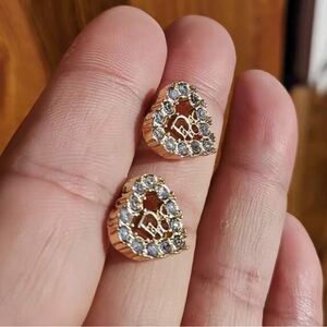 Dior Elegant Gold Heart Earrings with Crystals